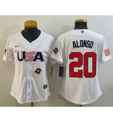 Women's USA Baseball #20 Pete Alonso 2023 White World Classic Stitched Jerseys