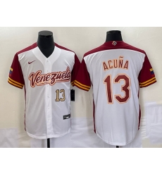 Men's Venezuela Baseball #13 Ronald Acuna Jr Number 2023 White Red World Classic Stitched Jerseys