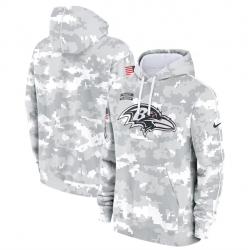 Youth Baltimore Ravens 2024 White Gray Salute To Service Pullover Hoodie