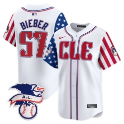 Men Cleveland Guardians 57 Shane Bieber White 2024 Fourth Of July Vapor Premier Limited Stitched Baseball Jersey
