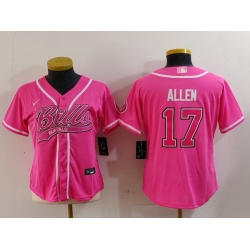 Women Buffalo Bills 17 Josh Allen Pink Cool Base Stitched Baseball Jersey 1