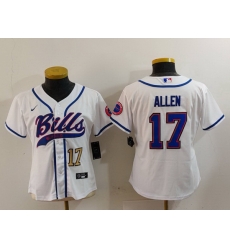 Women Buffalo Bills 17 Josh Allen White Cool Base Stitched Baseball Jersey 1