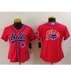 Women Buffalo Bills Red Team Big Logo With Patch Cool Base Stitched Baseball Jersey 2