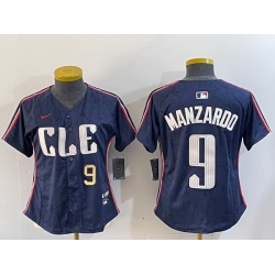 Women Cleveland Guardians 9 Kyle Manzardo Navy 2024 City Connect Stitched Baseball Jersey 3