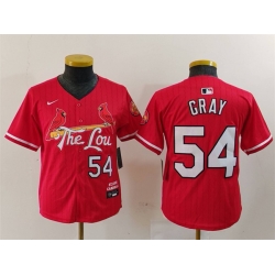 Youth St  Louis Cardinals 54 Sonny Gray Red 2024 City Connect Limited Stitched Baseball Jersey