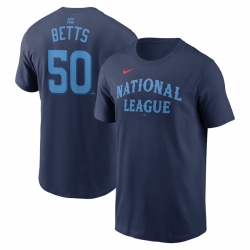 Men National League 50 Mookie Betts Navy 2024 All Star Name  26 Number T Shirt