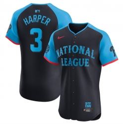 Men National League 3 Bryce Harper Navy 2024 All Star Elite Stitched Baseball Jersey