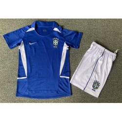 Youth Retro Soccer Jerseys Brazil Blue 2002 Away