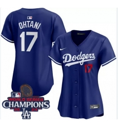 Women Nike Los Angeles Dodgers Shohei Ohtani #17 Blue Flex Base 2024 World Series Champions Stitched MLB Jersey