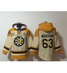 Men Boston Bruins 63 Brad Marchand Cream Ageless Must Have Lace Up Pullover Hoodie