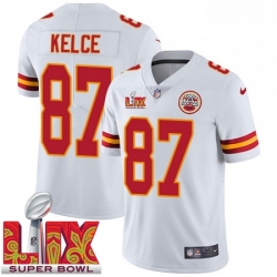 Men Kansas City Chiefs Travis Kelce #87 White 2024 2025 Super Bowl LIX F U S E Stitched Jersey