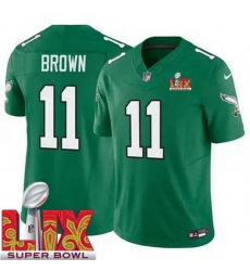 Men Philadelphia Eagles A.J. Brown #11 Kelly Green 2024 2025 Super Bowl LIX F U S E Stitched NFL Jersey