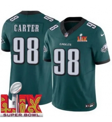 Men Philadelphia Eagles Jalen Carter #98 Green 2024 2025 Super Bowl LIX F U S E Stitched NFL Jersey