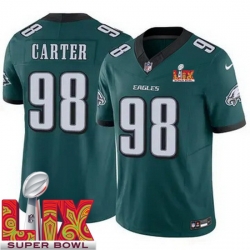 Men Philadelphia Eagles Jalen Carter #98 Green 2024 2025 Super Bowl LIX F U S E Stitched NFL Jersey