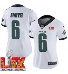 Women Philadelphia Eagles DeVonta Smith #6 White 2024 2025 Super Bowl LIX F U S E Stitched NFL Jersey