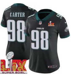 Women Philadelphia Eagles Jalen Carter #98 Black 2024 2025 Super Bowl LIX F U S E Stitched NFL Jersey