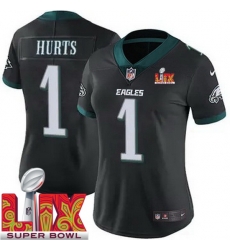 Women Philadelphia Eagles Jalen Hurts #1 Black 2024 2025 Super Bowl LIX F U S E Stitched NFL Jersey