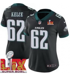 Women Philadelphia Eagles Jason Kelce #62 Black 2024 2025 Super Bowl LIX F U S E Stitched NFL Jersey