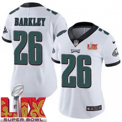 Women Philadelphia Eagles Saquon Barkley #26 White 2024 2025 Super Bowl LIX F U S E Stitched NFL Jersey