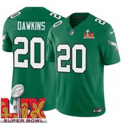 Youth Philadelphia Eagles Brian Dawkins #20 Kelly Green 2024 2025 Super Bowl LIX F U S E Stitched NFL Jersey