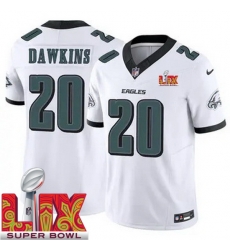 Youth Philadelphia Eagles Brian Dawkins #20 White 2024 2025 Super Bowl LIX F U S E Stitched NFL Jersey