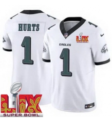 Youth Philadelphia Eagles Jalen Hurts #1 White 2024 2025 Super Bowl LIX F U S E Stitched NFL Jersey