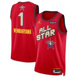 Men 2025 All Star 1 Victor Wembanyama Red Stitched Basketball Jersey