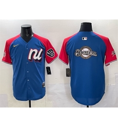 Men National League Milwaukee Brewers Team Big Logo Blue Red Alternate 2025 All Star Edition Limited Stitched Baseball Jersey