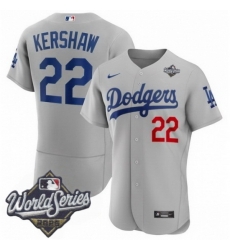 Men Los Angeles Dodgers 22 Clayton Kershaw 2025 World Series Cool Base Stitched Baseball Jersey Gray
