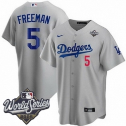 Men Los Angeles Dodgers 5 Freddie Freeman 2025 World Series Cool Base Stitched Baseball Jersey Gray