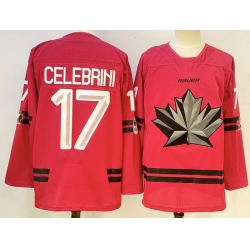 Men Canada Hockey 17 Macklin Celebrini Red Stitched Jersey