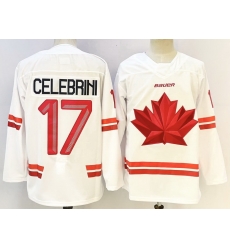 Men Canada Hockey 17 Macklin Celebrini White Stitched Jersey