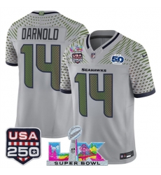Men Seattle Seahawks 14 Sam Darnold Gray 2025 F U S E Super Bowl LX US 250th anniversary Patch And 50th Season Patch Rivalries Vapor Limited Football Stit Men Seattle Seahawks 14 Sam Darnold Gray 2025 F U S E Super Bowl LX US 250th anniversary Patch And 50th Season Patch Rivalries Vapor Limited Football Stit