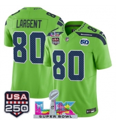 Youth Seattle Seahawks 80 Steve Largent Green 2025 F U S E Super Bowl LX Patch And 50th Season USA 250 Patch Vapor Limited Stitched Football Jersey Youth Seattle Seahawks 80 Steve Largent Green 2025 F U S E Super Bowl LX Patch And 50th Season USA 250 Patch Vapor Limited Stitched Football Jersey