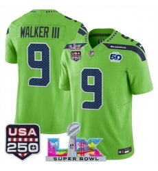 Youth Seattle Seahawks 9 Kenneth Walker III Green 2025 F U S E Super Bowl LX Patch And 50th Season USA 250 Patch Vapor Limited Stitched Football Jersey Youth Seattle Seahawks 9 Kenneth Walker III Green 2025 F U S E Super Bowl LX Patch And 50th Season USA 250 Patch Vapor Limited Stitched Football Jersey