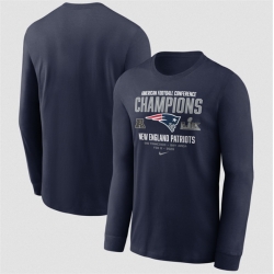 Men New England Patriots Navy 2025 AFC Champions Team Nation Long Sleeve T Shirt