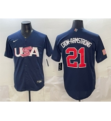 Men USA Baseball 21 Pete Crow Armstrong Navy World Baseball Classic Stitched Jersey