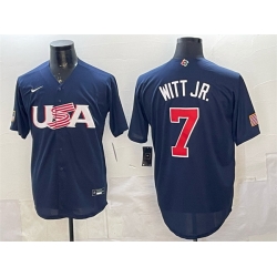 Men USA Baseball 7 Bobby Witt Jr  Navy World Baseball Classic Stitched Jersey