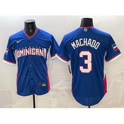 Men Dominican Republic Baseball  3 Manny Machado Royal 2026 World Baseball Classic Road Stadium Stitched Jersey