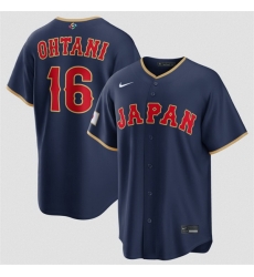 Men Japan Baseball  16 Shohei Ohtani Navy 2026 World Baseball Classic Road Stadium Stitched Jersey