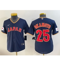 Youth Japan Baseball  25 Kazuma Okamoto Navy 2026 World Baseball Classic Road Stadium Stitched Baseball Jersey