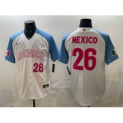 Men Mexico Baseball  26 Mexico White 2026 World Baseball Classic Home Stadium Stitched Jersey