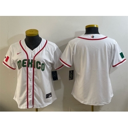 Women Mexico Baseball Blank White 2026 World Baseball Classic Home Stadium Stitched Baseball Jersey