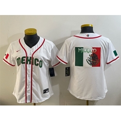 Youth Mexico Baseball White 2026 World Baseball Classic Big Logo Home Stadium Stitched Baseball Jersey