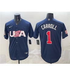 Men USA Baseball 1 Corbin Carroll Navy World Baseball Classic Stitched Jersey Men USA Baseball 1 Corbin Carroll Navy World Baseball Classic Stitched Jersey