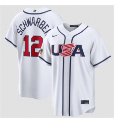 Men USA Baseball 12 Kyle Schwarber White 2026 World Baseball Classic Home Stadium Stitched Jersey Men USA Baseball 12 Kyle Schwarber White 2026 World Baseball Classic Home Stadium Stitched Jersey