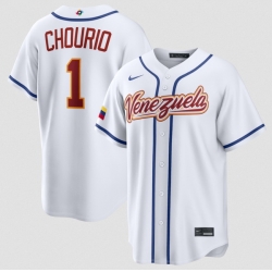 Men Venezuela Baseball  1 Jackson Chourio White 2026 World Baseball Classic Home Stadium Stitched Jersey