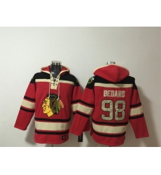 Men Chicago Blackhawks 98 Connor Bedard Red Lace Up Pullover Hoodie Men Chicago Blackhawks 98 Connor Bedard Red Lace Up Pullover Hoodie