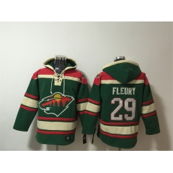 Men Minnesota Wild 29 Marc Andre Fleury Green Lace Up Pullover Hoodie