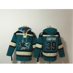 Men San Jose Sharks 39 Logan Couture Teal Lace Up Pullover Hoodie